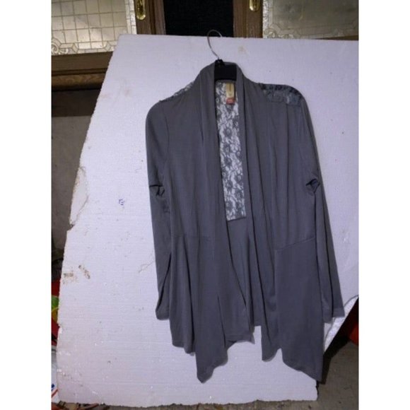 Cardigan No Boundaries waterfall open knit grey sweater size XL lace back - Picture 7 of 8